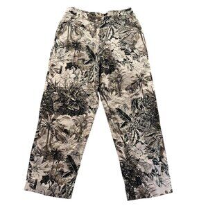 Onque Casuals Womens Pants Medium Straight Leg Brown Floral Relaxed Boho Travel